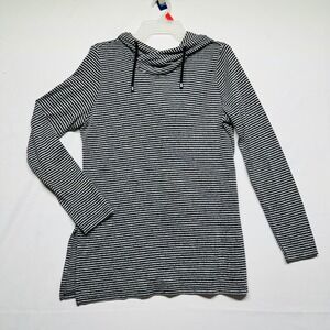 Premise Soft Tunic Hoodie Black and Gray Striped Long Sleeves Womens Small